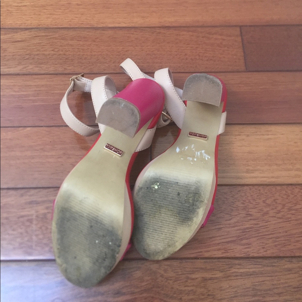 Topshop Beige, Fuchsia and Red Block Heel Sandals - Picture 5 of 8